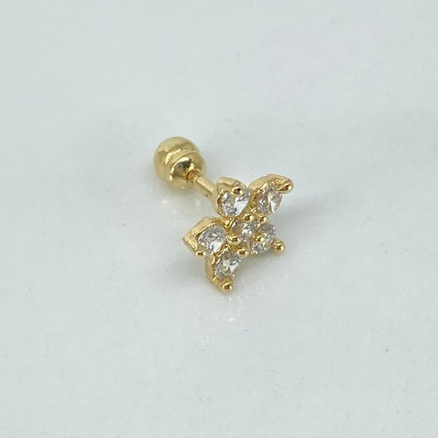 Piercing Flor Circones Blancos / Oro Amarillo 18k (Joya) / 0,57gr / 1cm / (Oreja) *