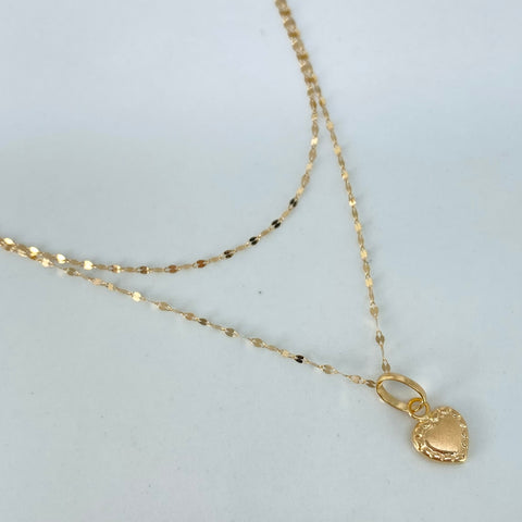 Set Cadena ● Crispeta + Dije Corazon Bordeado Oro amarillo 18k 0,6 Gr / 1 mm / 45 Cm *