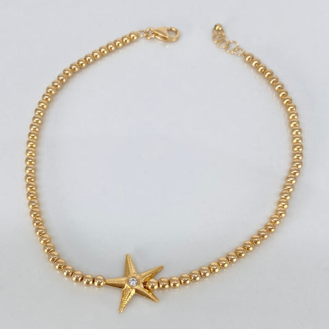 Pulso ● Bolas Lisas ESP Herraje Estrella Circon Oro amarillo 18k +3 / 2,5 Gr / 2,5 mm / 19 Cm