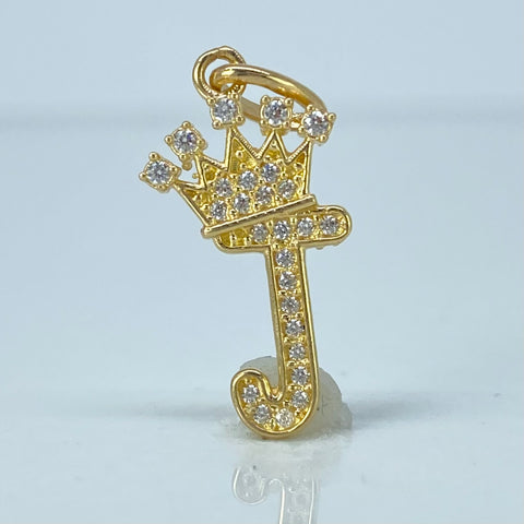 Dije Letra J Corona Circones Blancos Oro amarillo 1,48 Gr / 2,5 Cm *