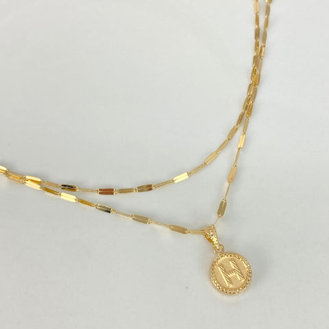 Set Cadena ● Flor Espejo + Dije Letra H Oro amarillo 18k 2,1 Gr / 1,7 mm / 45 Cm †