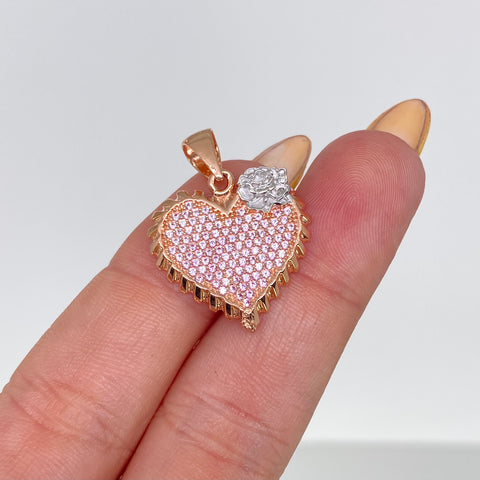 Dije Corazon Circones Blancos  Oro blanco y Oro rosa 2,85 Gr / 2,7 Cm *