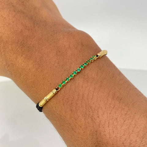 Pulsera tejida Herraje Circones Verdes / BD 6uni 3mm / Cilindros Hilo Negro Oro amarillo 1,38 Gr †