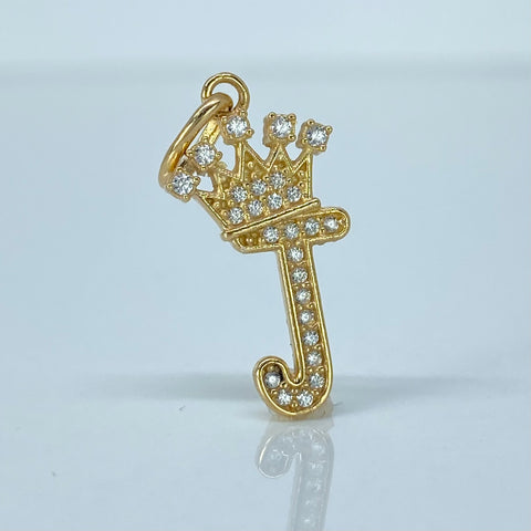 Dije Letra J Corona Circones Blancos Oro amarillo 1,45 Gr / 2,6 Cm
