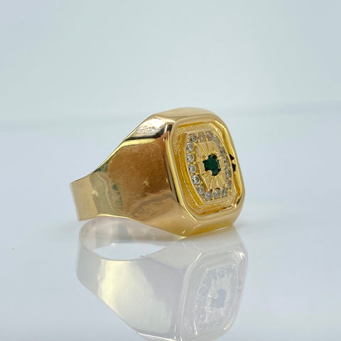 Anillo Anillo Cuadro Central Circones Blancos Y Verdes Oro amarillo 18k / Talla 10 1/4 / 3,92 Gr *