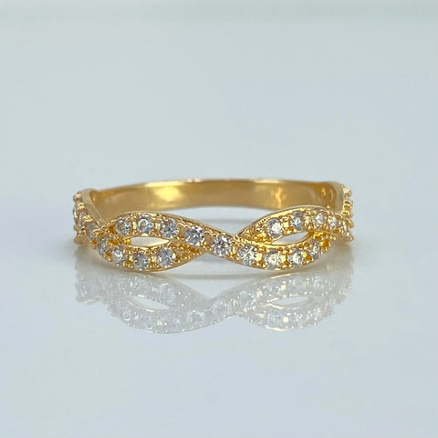 Anillo  Cruzado Circones Blancos Oro amarillo 18k / Talla 5 3/4 / 1,75 Gr