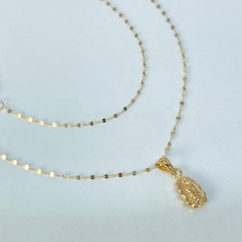 Set Cadena ● Crispeta + Dije Virgen Guadalupe Oro amarillo 18k 0,55 Gr / 1 mm / 50 Cm