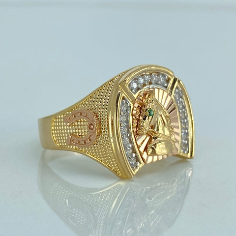 Anillo Caballo Circones Blancos Verdes Tres oros / Talla 10 1/4 / 7,75 Gr