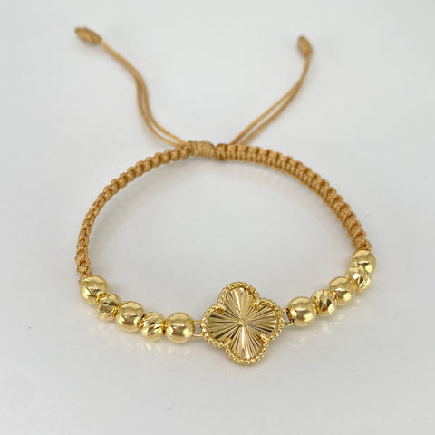 Pulsera tejida Herraje Trebol / BD BL 10uni 5mm / Hilo Beige Oro amarillo 18k 3,4 Gr *