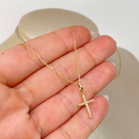Set Cadena ● Cajon + Dije Circones Blancos Oro amarillo 18k 2,05 Gr / 1,1 mm / 50 Cm *