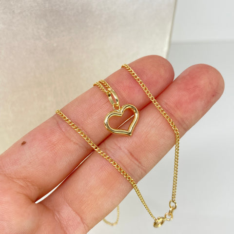 Set Cadena Cubana + Dije Silueta Corazón Oro amarillo 18k 1,90 Gr / 1,2 mm / 45 Cm †