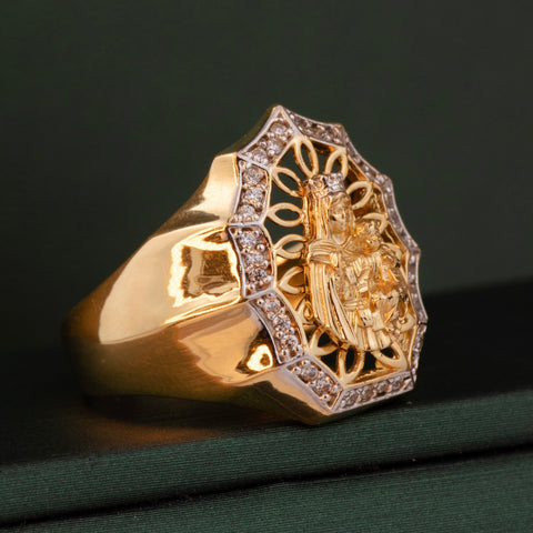 Anillo Virgen del Carmen Circones Blancos Oro amarillo y Oro blanco 18k / Talla 7 1/2 / 5,70 Gr †