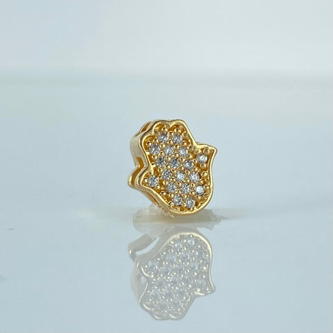 Herraje Mano Hamsa Circones Blancos Oro amarillo 18k 0,88 Gr / 0,8 Cm  *