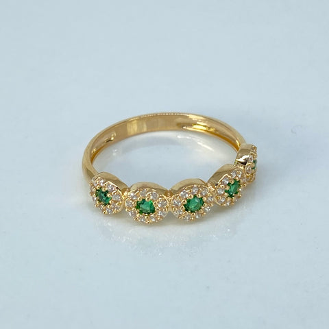 Anillo Circulos Circones Blancos Verdes Oro amarillo / Talla 6 3/4 / 2,1 Gr