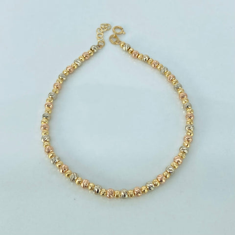 Pulso ● Bolas Diamantadas ESP Tres oros 18k +3 / 3 Gr / 3 mm / 18 Cm †