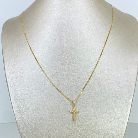 Set Cadena ● Mini China + Dije Cruz Oro amarillo 18k 2,62 Gr / 1,1 mm / 60 Cm *