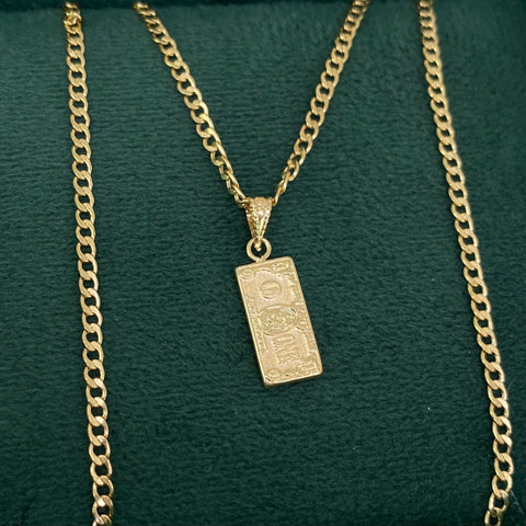 Set Cadena ● Cubana + Dije Dolar Oro amarillo 18k 2,2 Gr / 2 mm / 45 Cm *