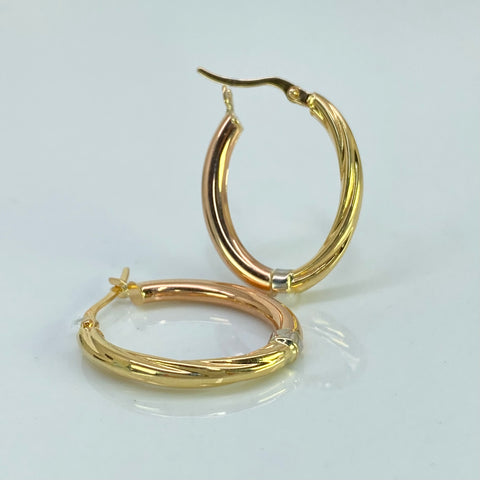 Candongas Ovaladas Lisas / Entorchadas Tres oros 18k 3 Gr / 2,7 Cm  *