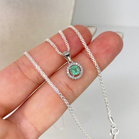Set Cadena China + Dije Esmeralda 60PTS Plata 925 3,5 Gr / 1,6 mm / 50 Cm *