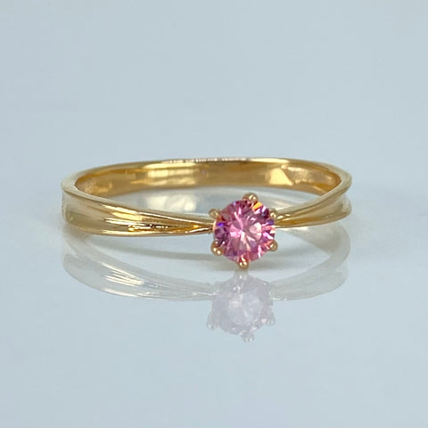 Anillo Solitario Circon Rosa Oro amarillo / Talla 8 / 1,74 Gr