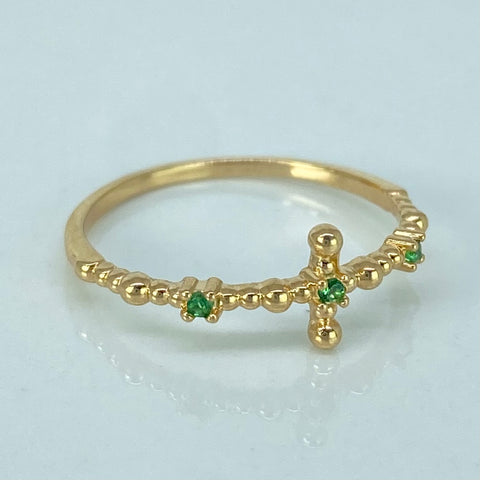 Anillo Circones Verdes Oro amarillo / Talla 5 1/4 / 1,1 Gr