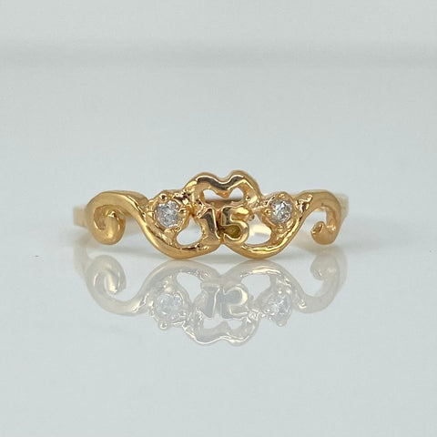 Anillo 15 Años Circones Blancos Oro amarillo 18k / Talla 6 1/2 / 1,4 Gr