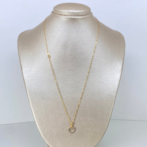 Set Cadena ● Rolon + Dije Corazon Circones Azules Oro amarillo 18k 1,58 Gr / 1,5 mm / 50 Cm *