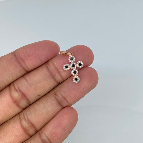Dije Cruz Circones Blancos Negros Oro rosa 1,5 Gr / 2,7 Cm
