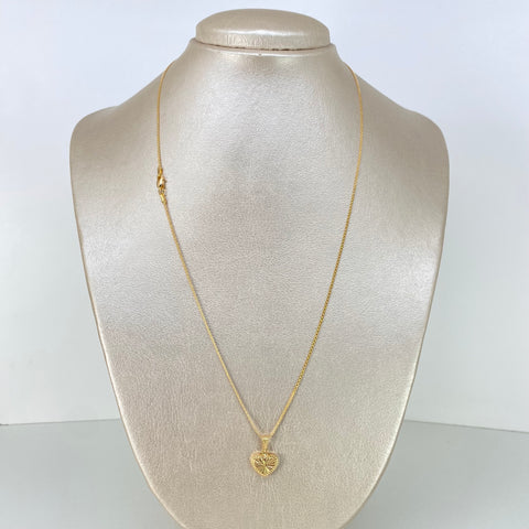 Set Cadena ● China + Dije Corazon Diamantado Oro amarillo 18k 2,6 Gr / 1,2 mm / 50 Cm