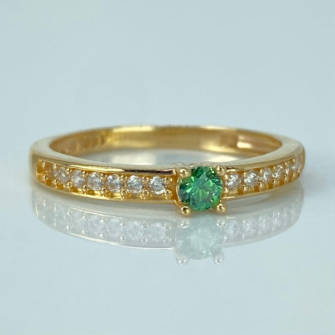 Anillo Solitario Churumbela Circones Blancos Verde Oro amarillo / Talla 6 1/2 / 2,05 Gr