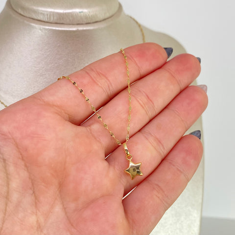 Set Cadena ● Flor Espejo + Dije Estrella Oro amarillo 18k 1,28 Gr / 1,1 mm / 50 Cm *