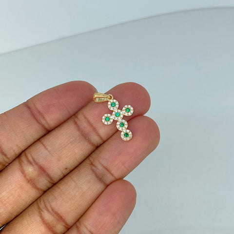 Dije Cruz Circones Blancos Verdes Oro amarillo 1,5 Gr / 2,6 Cm †