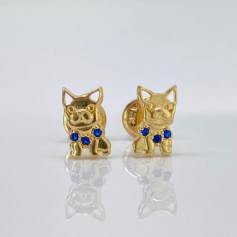 Topos Perro Circones Azul Oro amarillo 18k 1,10 Gr / 8,1 mm