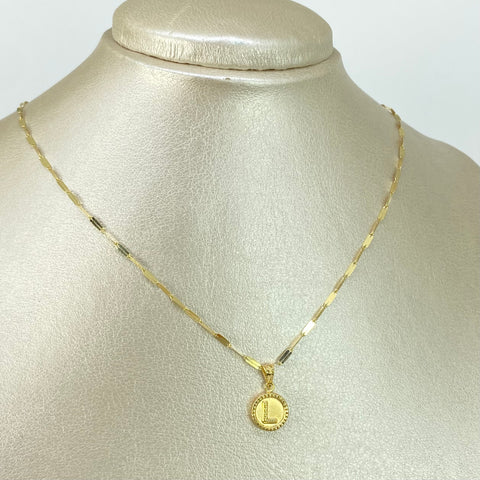 Set Cadena ● Flor Espejo + Dije Letra L Oro amarillo 18k 2,1 Gr / 1,7 mm / 45 Cm †