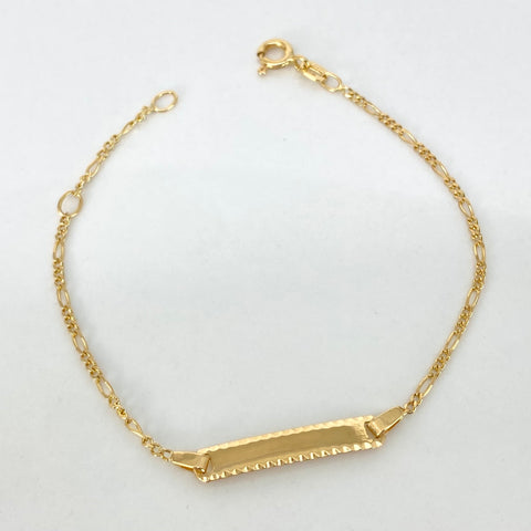 Pulso bebé ● Placa Rectangular Tres Por Uno 3x1 Oro amarillo 18k +1 / 1,65 Gr / 1,3 mm / 16 Cm †