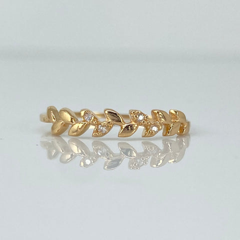Anillo Espiga Circones Blancos Oro amarillo 18k / Talla 6 1/2 / 0,82 Gr