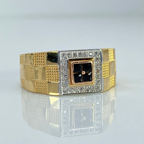 Anillo Cuadro Sello Ajedrez Circones Blancos Y Negros Oro amarillo y Oro blanco 18k / Talla 10 3/4 / 7 Gr