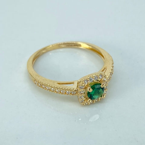 Anillo Solitario Cuadrado Circones Blancos Verde Oro amarillo / Talla 6 1/4 / 2,12 Gr †