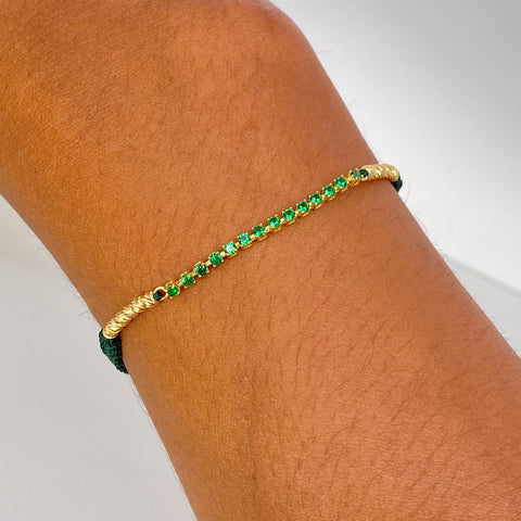 Pulsera tejida Herraje Circones Verdes / BD 12uni 3mm / Hilo Verde Oro amarillo 1,21 Gr