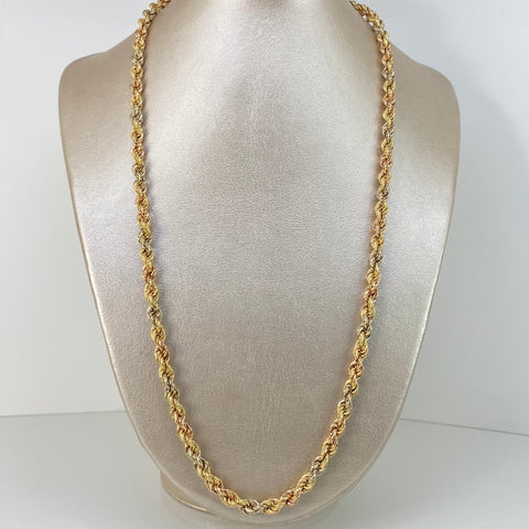 Cadena  Lazo Diamantada Tres oros 18k +3 / 11,92 Gr / 5,5 mm / 60 Cm *