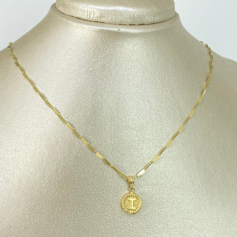 Set Cadena ● Flor Espejo + Dije Letra I Oro amarillo 18k 2,1 Gr / 1,7 mm / 45 Cm †