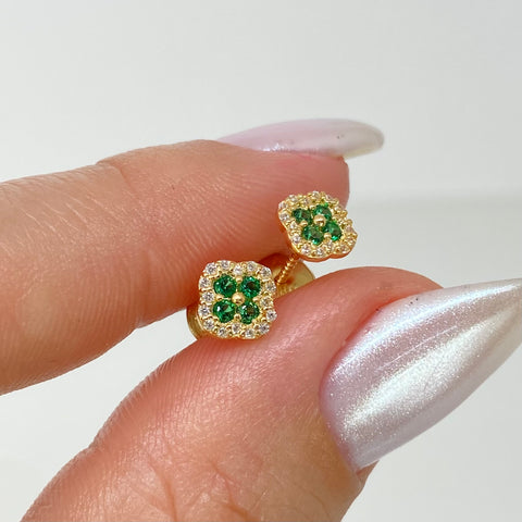 Topos Trebol Circones Blancos Verdes Oro amarillo 18k 0,95 Gr / 5,7 mm *
