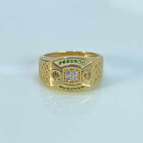 Anillo CT Circones Blancos y Verdes  Oro amarillo 18k / Talla 9 3/4 / 7,44 Gr