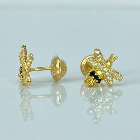 Topos Abeja Circones Blancos Negros Oro amarillo 18k 1,17 Gr / 9 mm  *