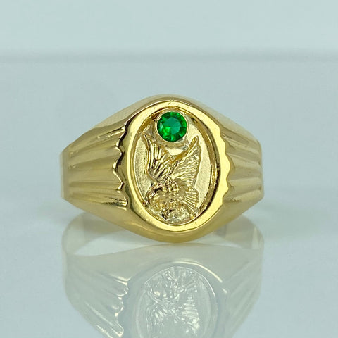 Anillo Sello Aguila Circon Verde Oro amarillo 18k / Talla 11 1/2 / 2,83 Gr †
