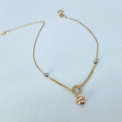 Pulso ● Franco Aro Corazon Bolas Lisas ESP Tres oros 18k +3 / 0,75 Gr / 3 mm / 17 Cm