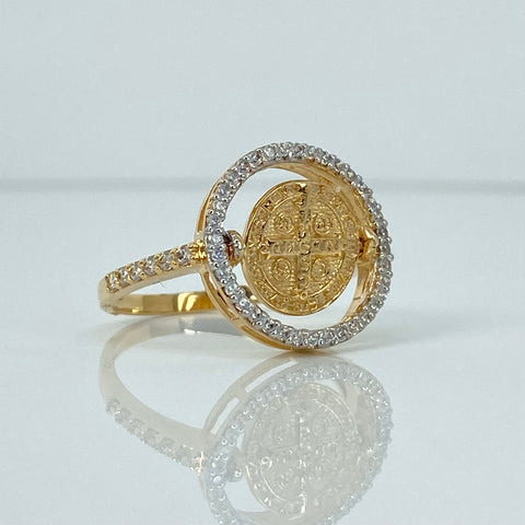 Anillo San Benito Articulable Circones Blancos Oro amarillo y Oro blanco 18k / Talla 7 / 3,42 Gr *