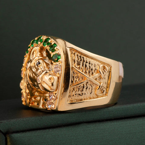 Anillo Caballo Circones Blancos Verdes Oro amarillo / Talla 10 1/2 / 10,6 Gr *