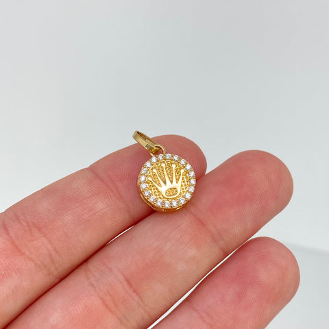 Dije Corona RX Circones Blancos Oro amarillo 18k 1,90 Gr / 2 Cm  *