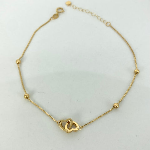 Pulso ● Franco Corazones Bolas Lisas 2.5mm Oro amarillo 18k +3 / 0,8 Gr / 17 Cm *